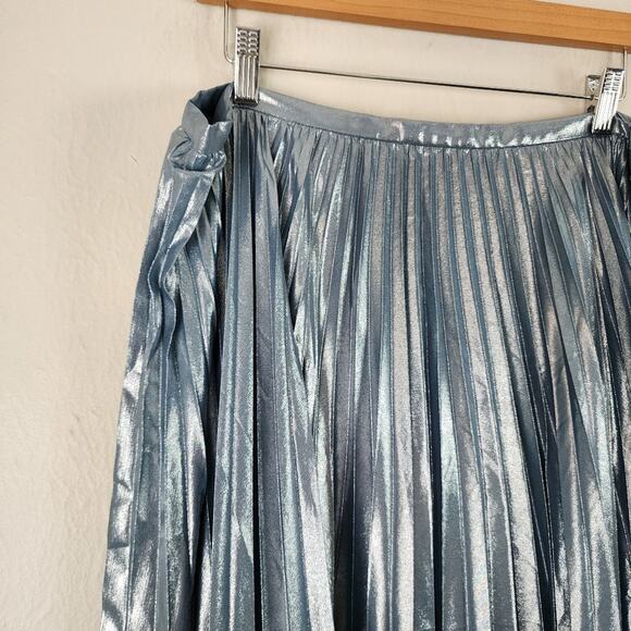 NEW Lauren Ralph Lauren Blue Metallic Pleated Chiffon Midi Skirt - Picture 13 of 15